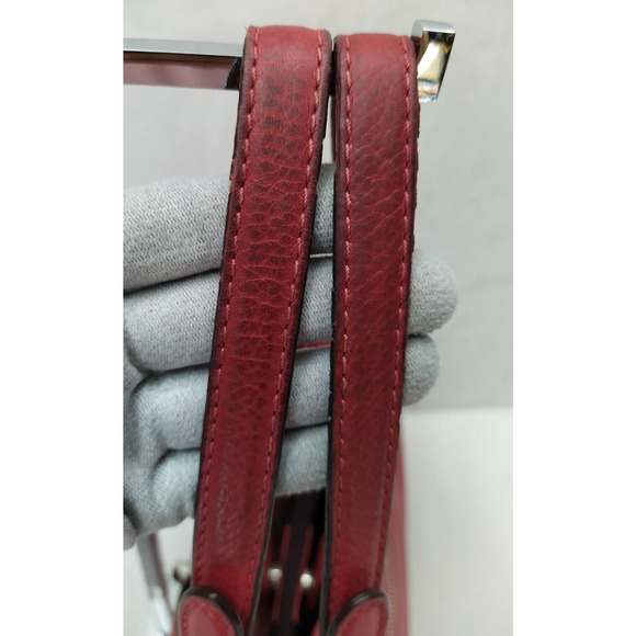 Coach Red Pebbled Leather Turn Lock Double Handles Satchel Shoulder Bag - Picture 6 of 16